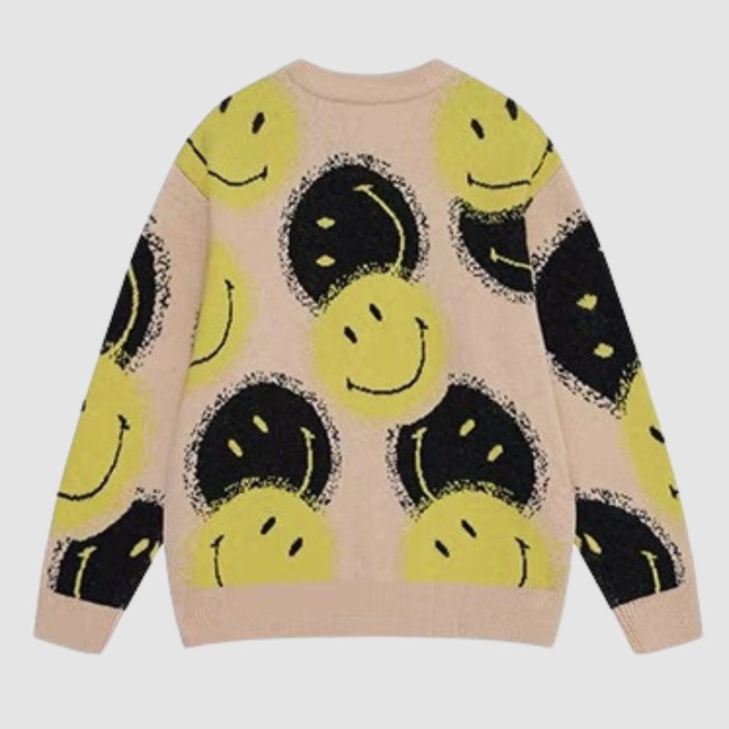 Smile Face Printed Pullover,Sweater