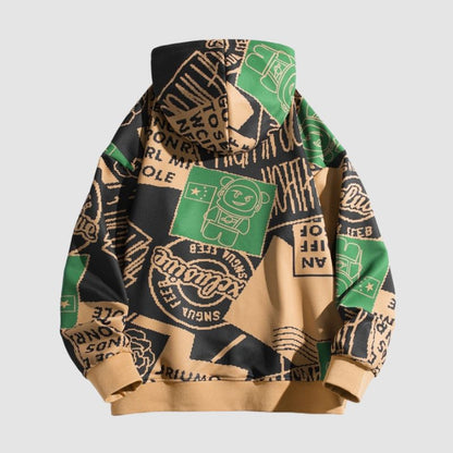 Vintage Graffiti Print Hooded Sweatshirt