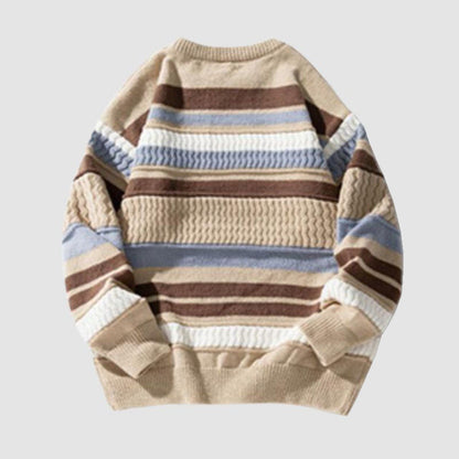 Striped Cable Patchwork Design Pullover,Sweater