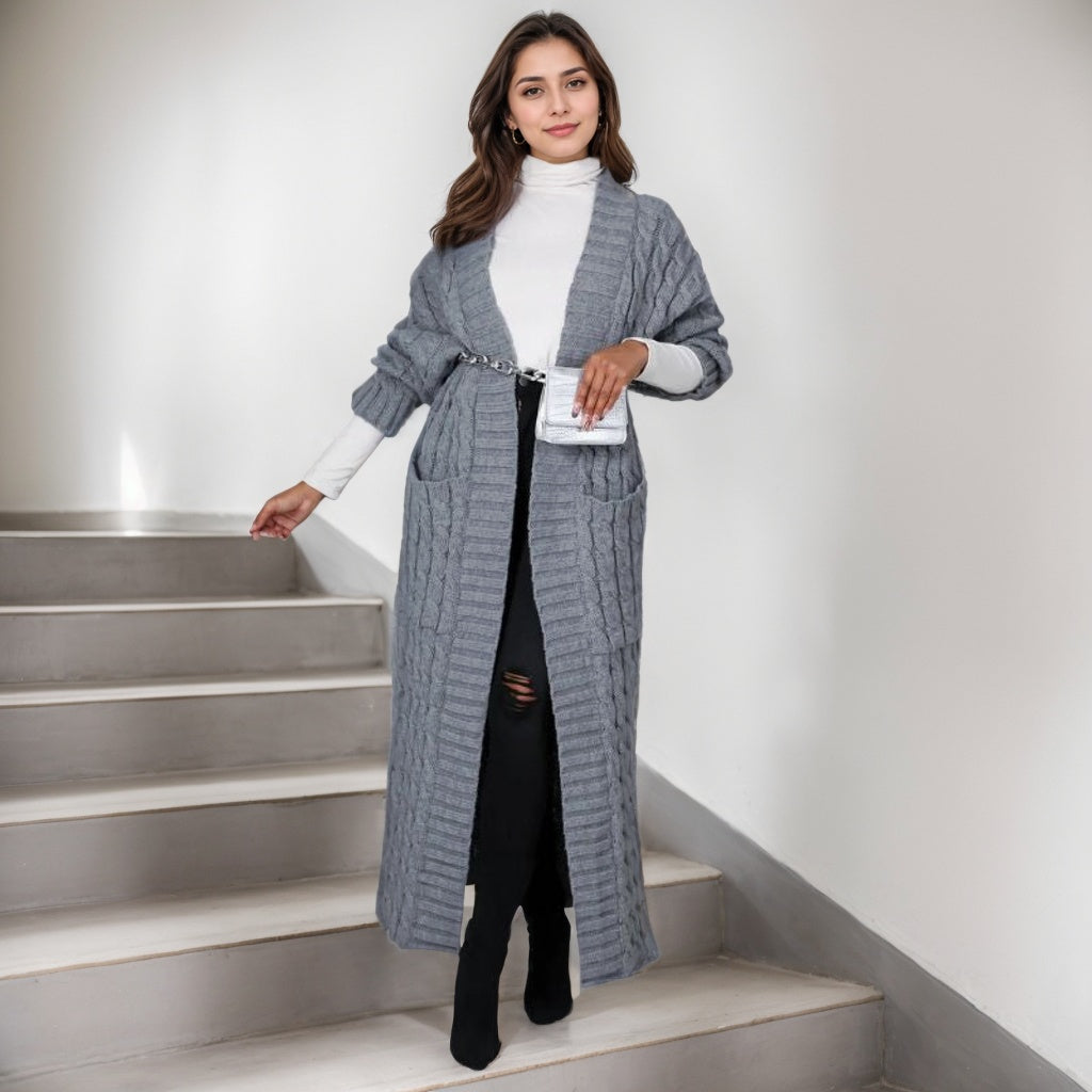 Solid Color Long Jacquard Cardigan,Women's coat,Maxi Dresse,Casual Set