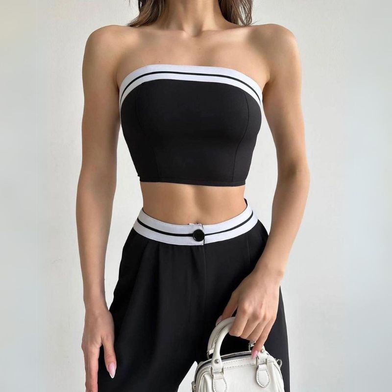 Tube Top & Wide Leg Trousers Set,Pant