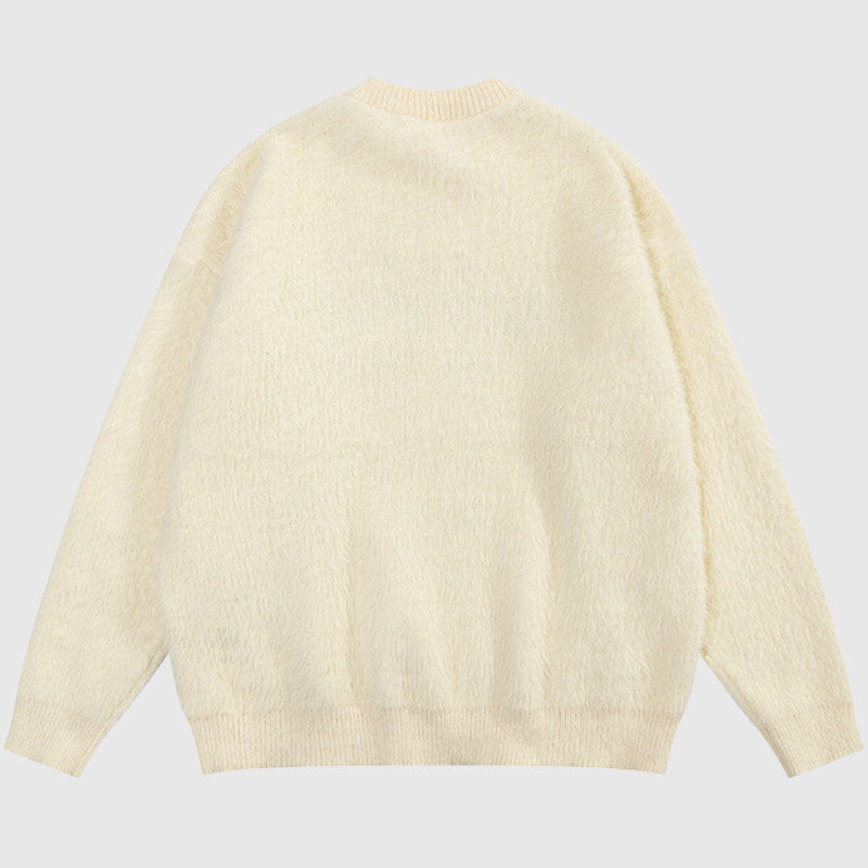 Letter Embroidered Solid Color Pullover,Sweater