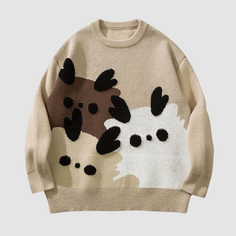 Cartoon Pattern Flocking Pullover,Sweater