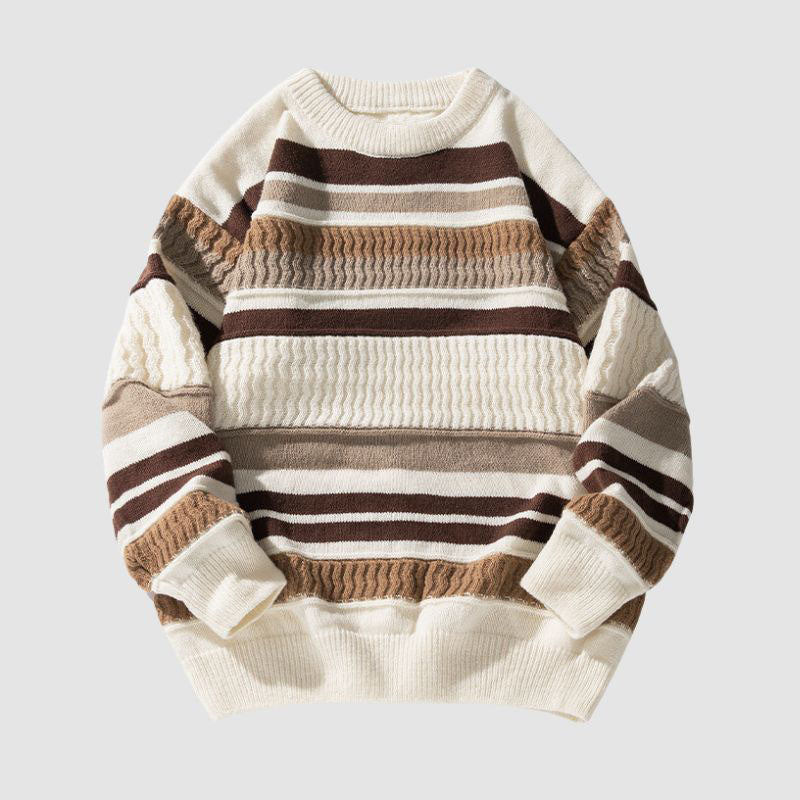 Striped Cable Patchwork Design Pullover,Sweater