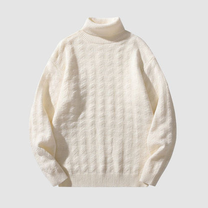 Solid Color Jacquard Turtleneck Sweater