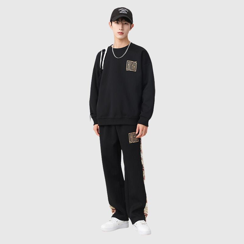 Solid Patchwork Sweatshirts Set,Pant