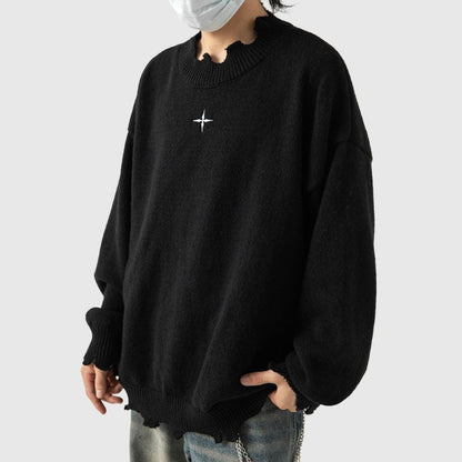 Irregular Raw Edge Knit Pullover,Sweater