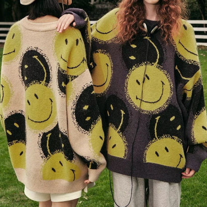 Smile Face Printed Pullover,Sweater