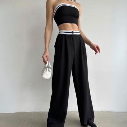 Tube Top & Wide Leg Trousers Set,Pant