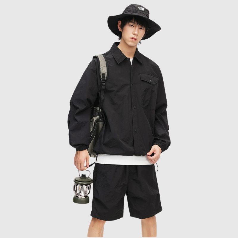 Solid Cargo Jacket Set,Jacket,Shorts