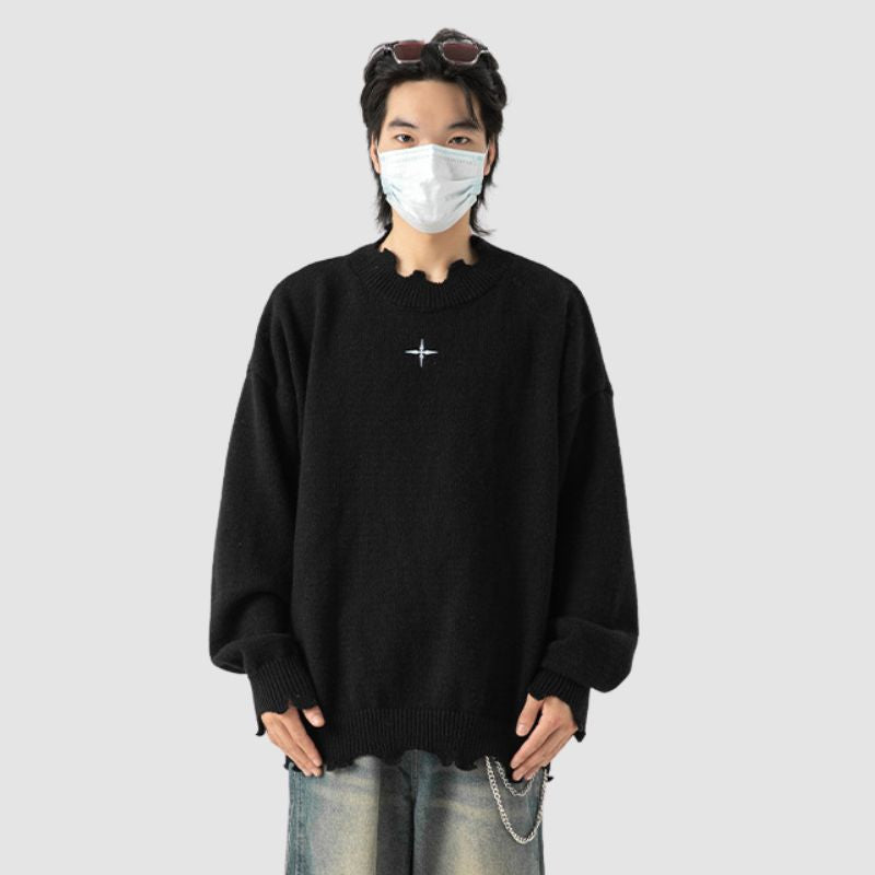 Irregular Raw Edge Knit Pullover,Sweater