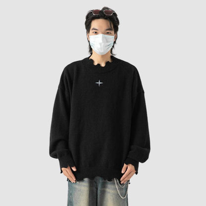 Irregular Raw Edge Knit Pullover,Sweater