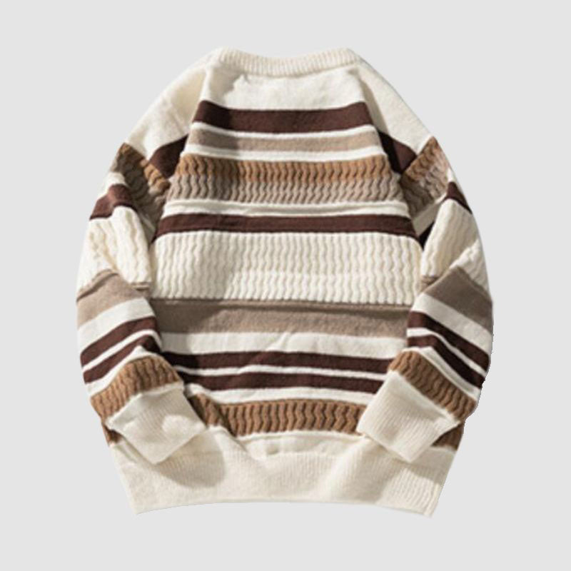 Striped Cable Patchwork Design Pullover,Sweater