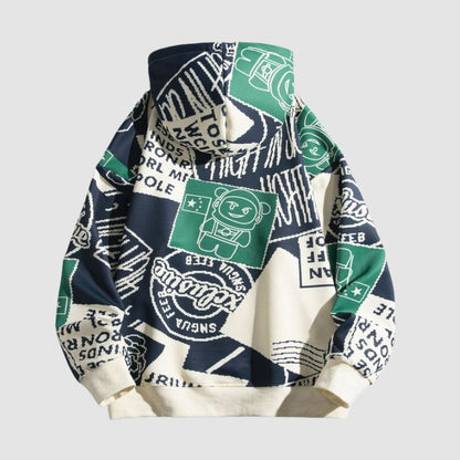 Vintage Graffiti Print Hooded Sweatshirt