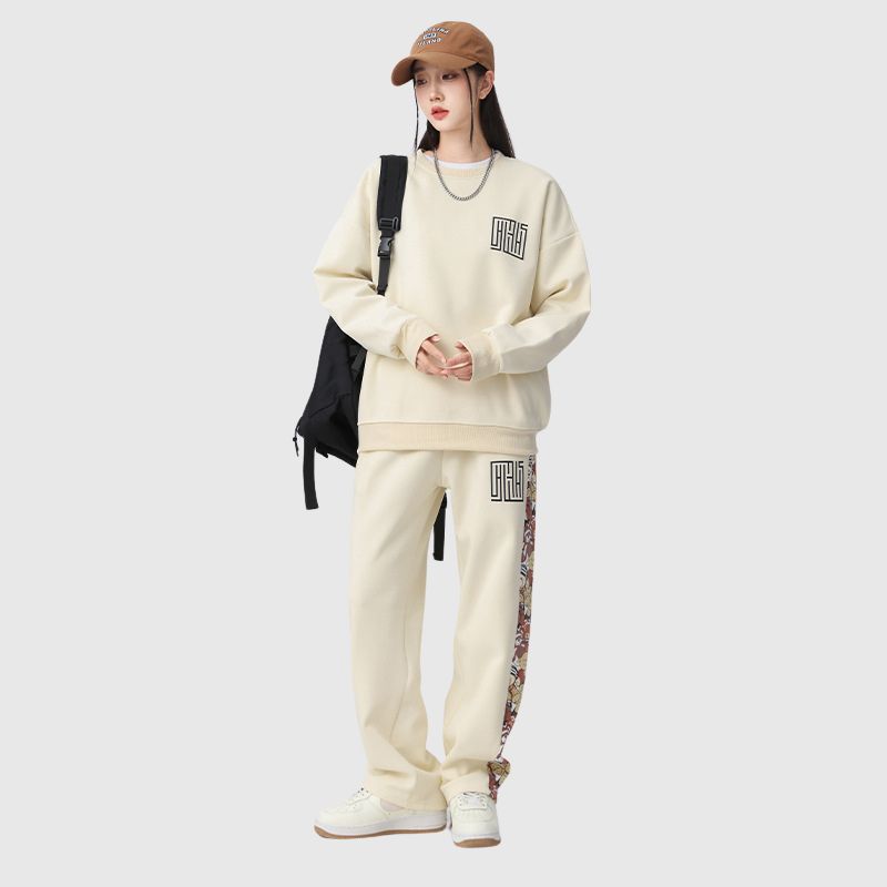 Solid Patchwork Sweatshirts Set,Pant