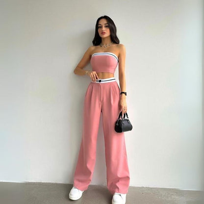 Tube Top & Wide Leg Trousers Set,Pant