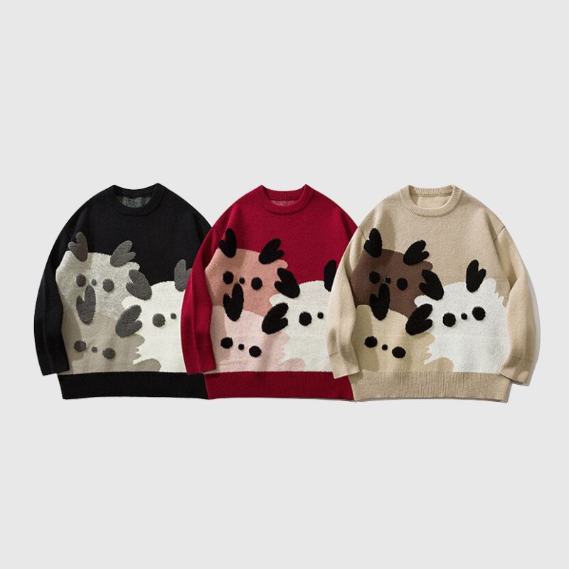 Cartoon Pattern Flocking Pullover,Sweater