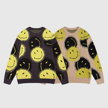 Smile Face Printed Pullover,Sweater