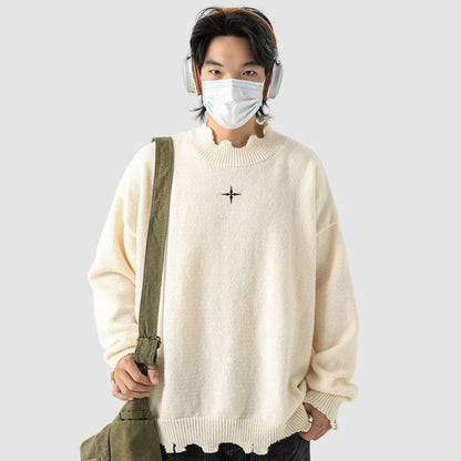 Irregular Raw Edge Knit Pullover,Sweater