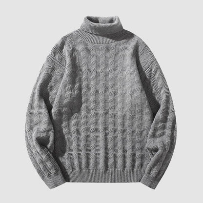 Solid Color Jacquard Turtleneck Sweater