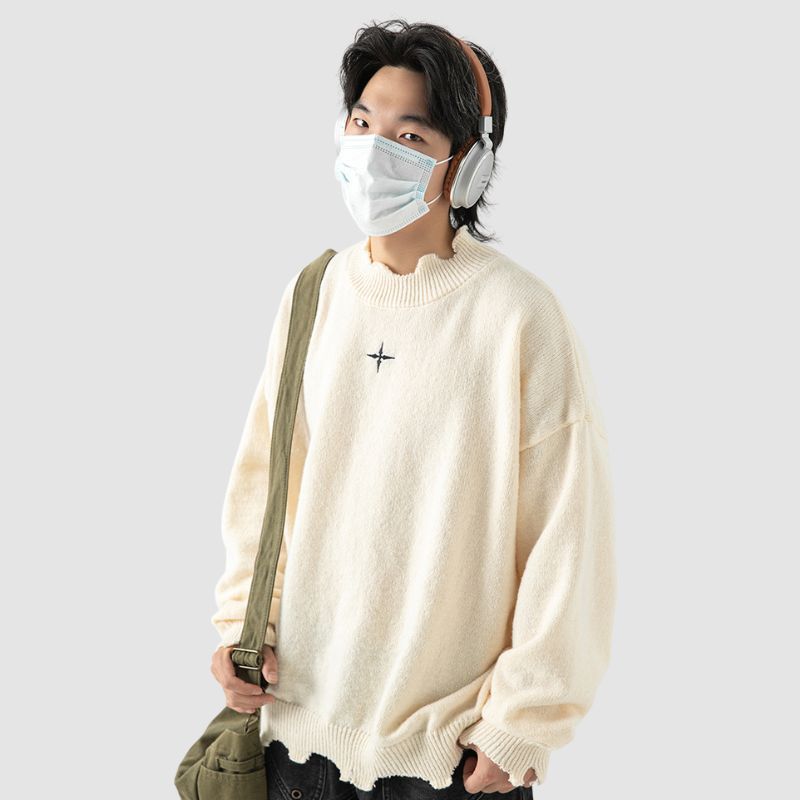 Irregular Raw Edge Knit Pullover,Sweater