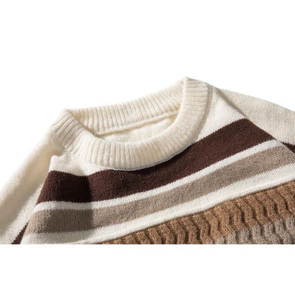 Striped Cable Patchwork Design Pullover,Sweater