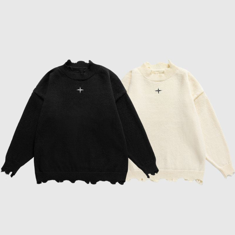 Irregular Raw Edge Knit Pullover,Sweater