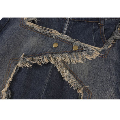 Star Pattern Frayed Patchwork Jeans,Pant