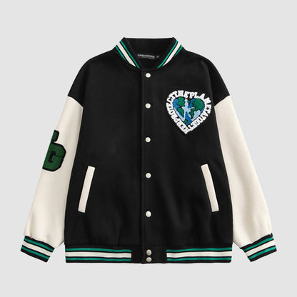 Earth Embroidered Baseball Jacket