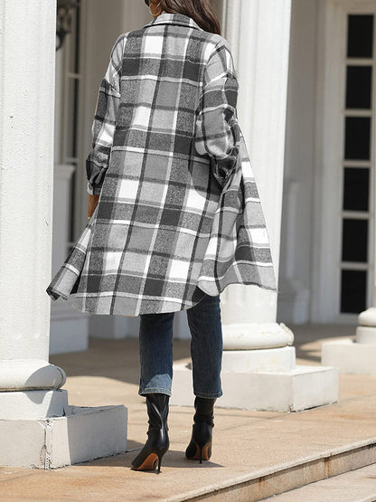 Flannel Pocket Plaid Coat,Casual Set