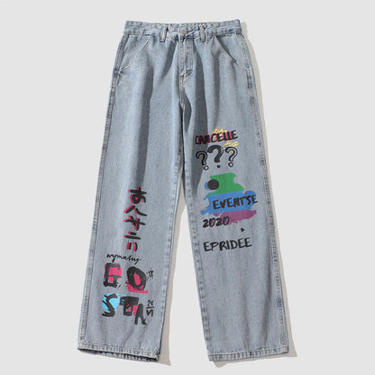 Funny Graffiti Straight-Leg Jeans