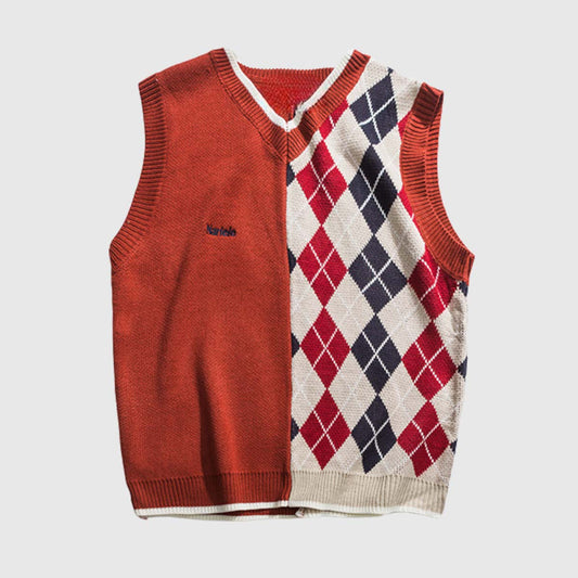 Geometric Patchwork Vest Sweater