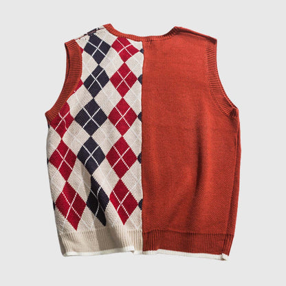 Geometric Patchwork Vest Sweater