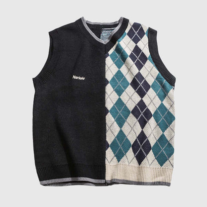 Geometric Patchwork Vest Sweater