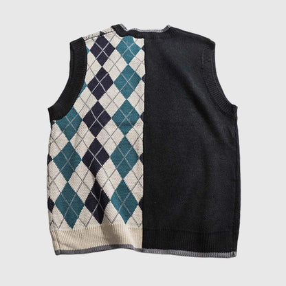 Geometric Patchwork Vest Sweater