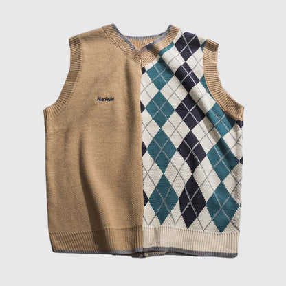 Geometric Patchwork Vest Sweater