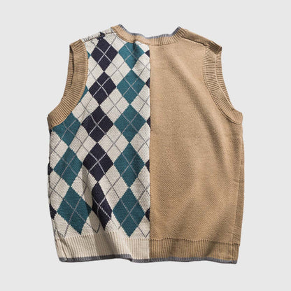 Geometric Patchwork Vest Sweater