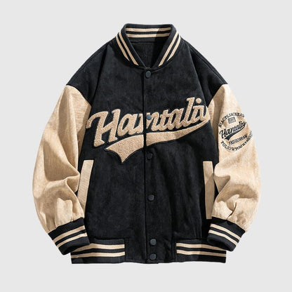 Street-Style Embroidered Suede Baseball Jacket