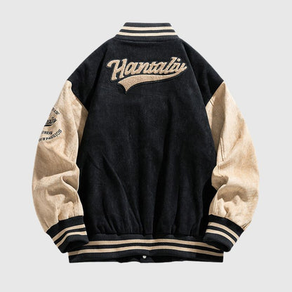 Street-Style Embroidered Suede Baseball Jacket